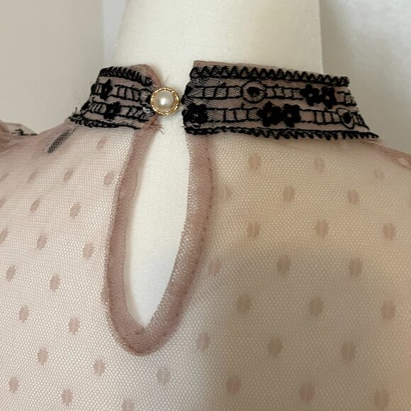 Romantic Sheer Ruffle Blouse with Embroidered Detail - Picture 6 of 9